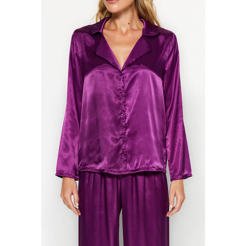 Trendyol Purple Satin Shirt-Pants Woven Pajamas Set