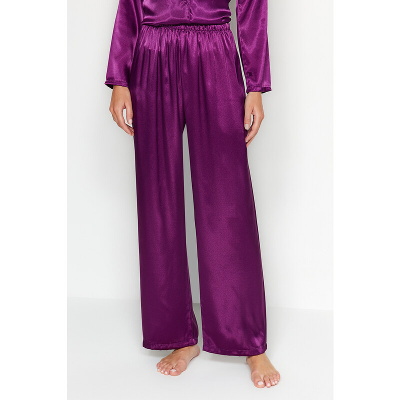 Trendyol Purple Satin Shirt-Pants Woven Pajamas Set