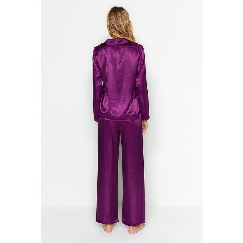 Trendyol Purple Satin Shirt-Pants Woven Pajamas Set