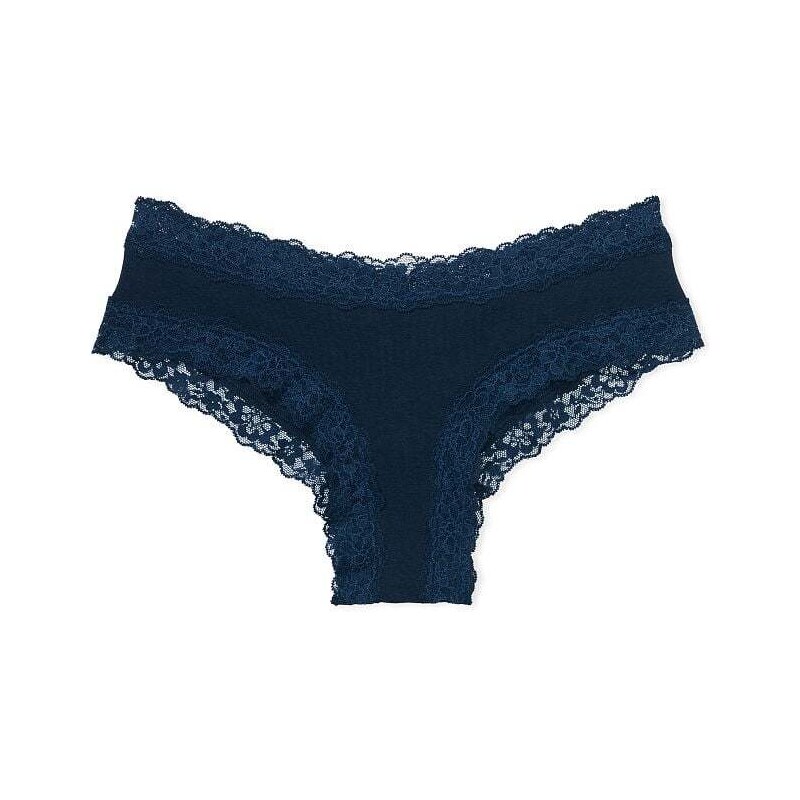 Victoria's Secret Noir Navy Posey Lace Waist Cotton brazilské kalhotky