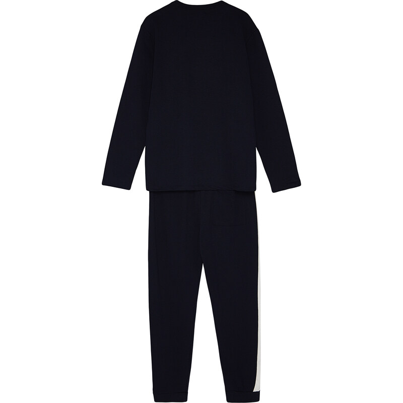 Trendyol Navy Blue Embroidery Detailed Knitted Pajamas Set