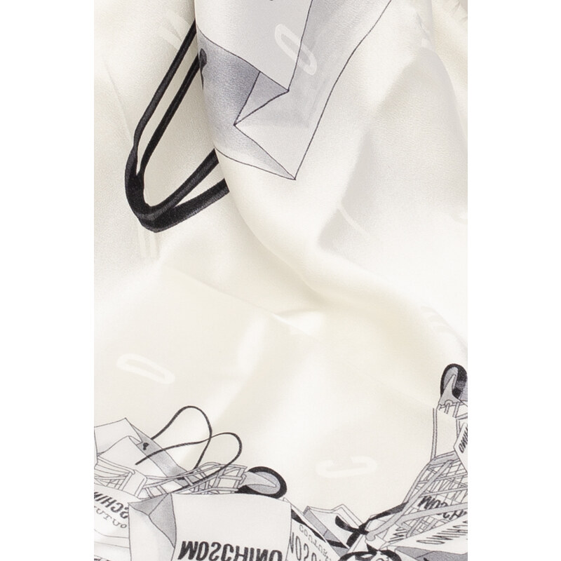 Malý krémový hedvábný šátek Moschino