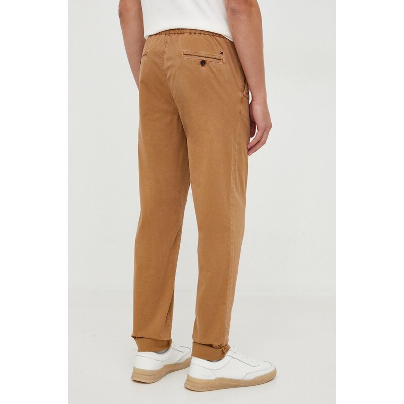 Kalhoty Tommy Hilfiger pánské, hnědá barva, jednoduché