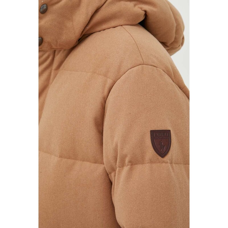 Vlněná péřová bunda Polo Ralph Lauren béžová barva