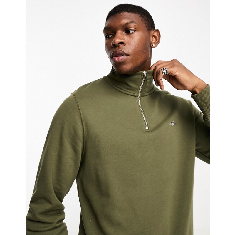 GANT shield logo half zip sweatshirt in dark green