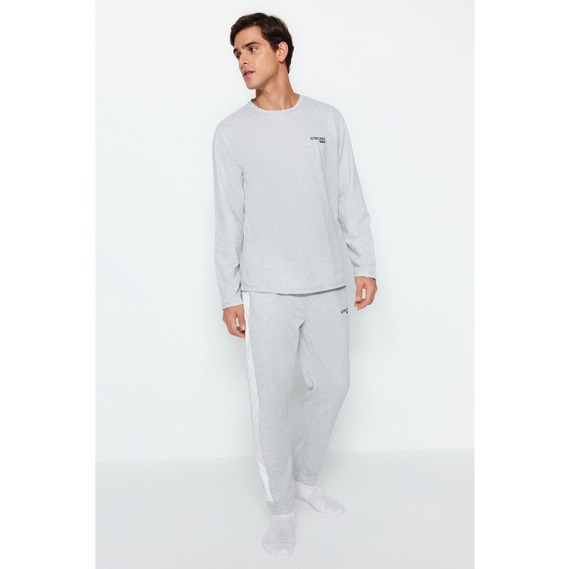 Trendyol Gray Embroidery Detailed Knitted Pajamas Set