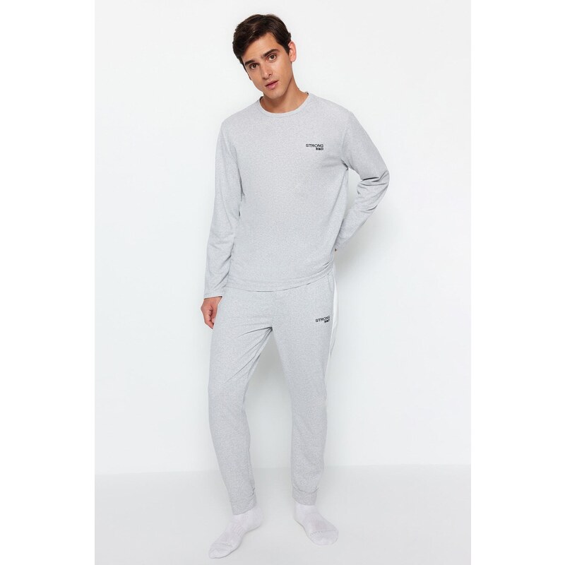 Trendyol Gray Embroidery Detailed Knitted Pajamas Set