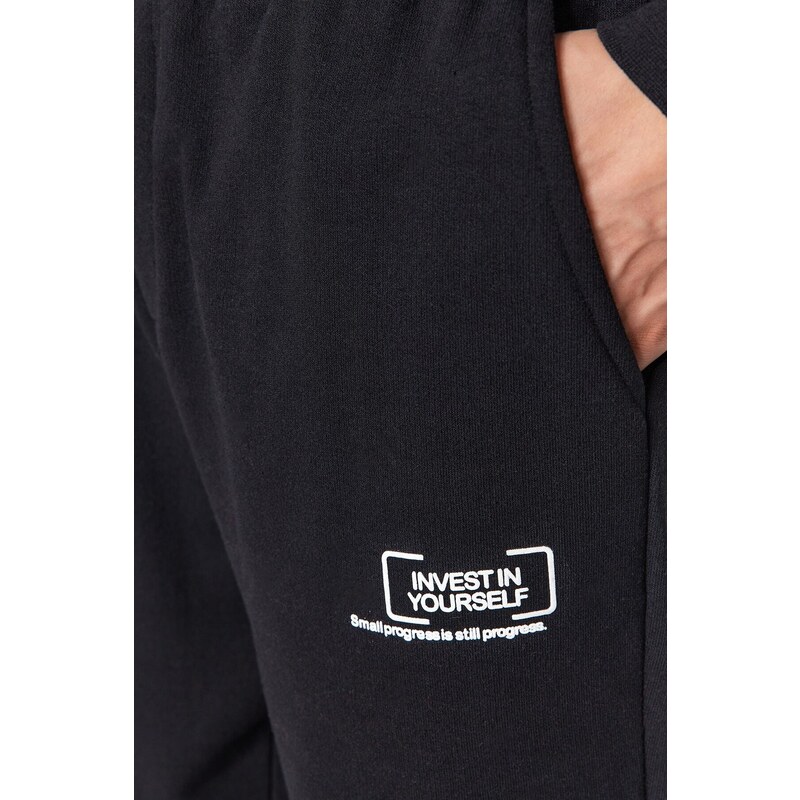 Trendyol Black Regular/Normal Fit Minimal Fluffy Text Inner Fleece Sweatpants