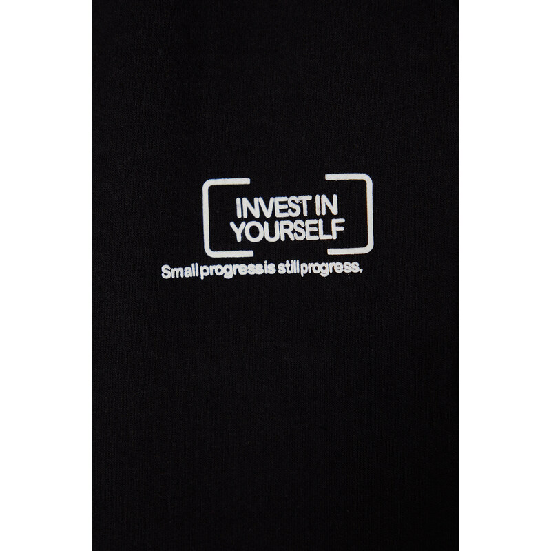 Trendyol Black Regular/Normal Fit Minimal Fluffy Text Inner Fleece Sweatpants