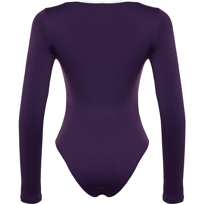 Trendyol Purple Fitted/Situated, Crinoline Collar Soft Fabric, Flexible With Snap Buttons Knitted Body