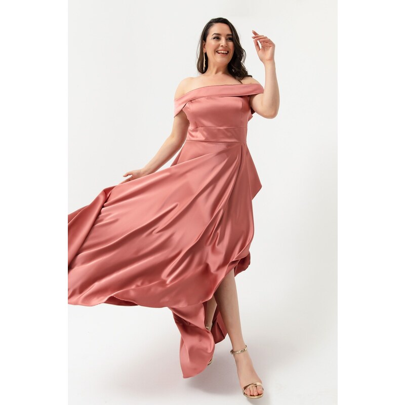 Lafaba Dámské lososové lodičkové šaty s nadměrnou velikostí saténové večerní šaty a plesové šaty