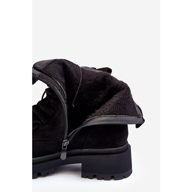 Kesi Semišové zateplené pracovní boty na plochém podpatku, černá gondola