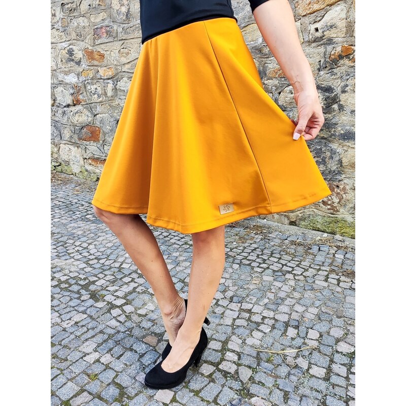 ŠatySukně Hořčicově žlutá půlkolová sukně HEIDY