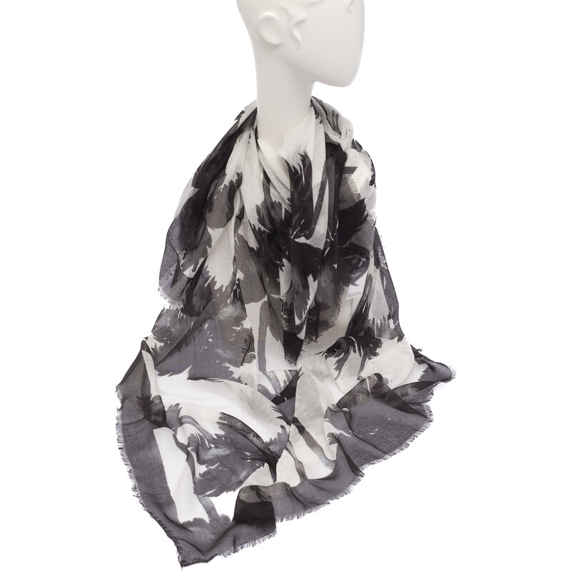 Černo-bílý hedvábný šátek s potiskem Moschino