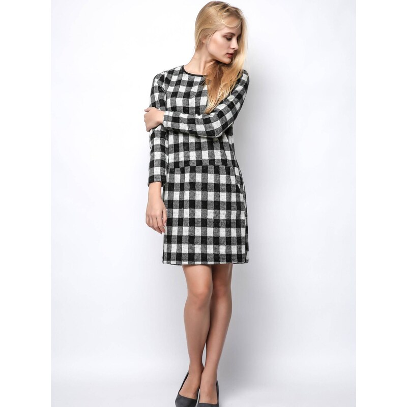 Euphory CHECKERED DRESS WHITE AND BLACK