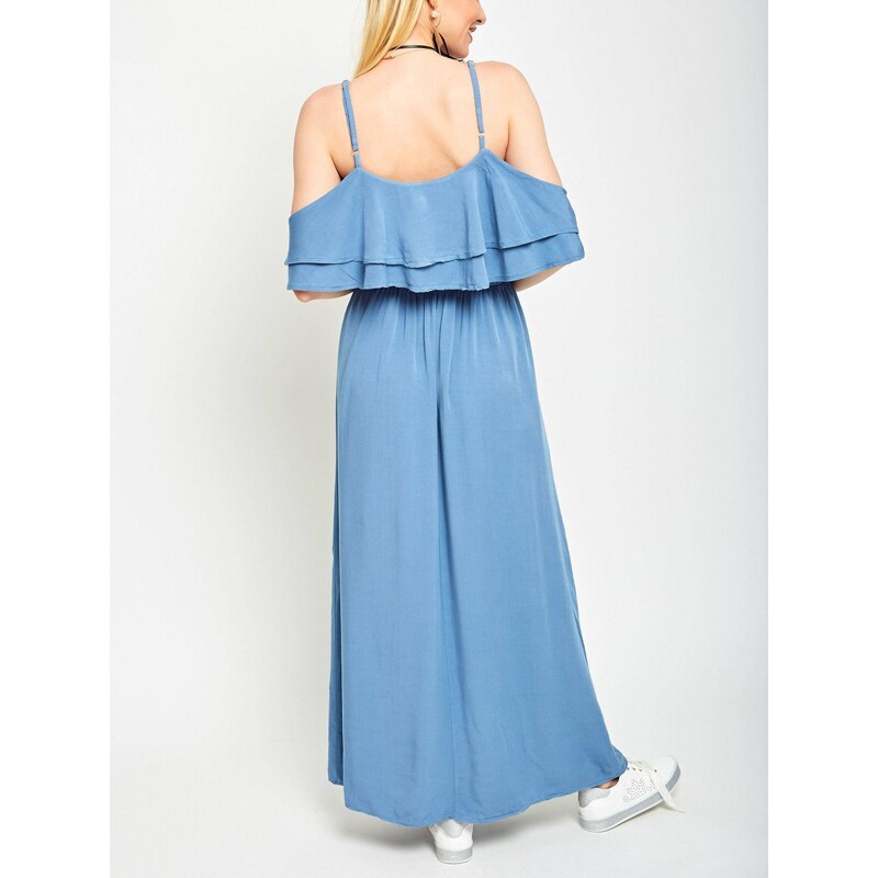 Yups Maxi dress with flounces at the neckline blue