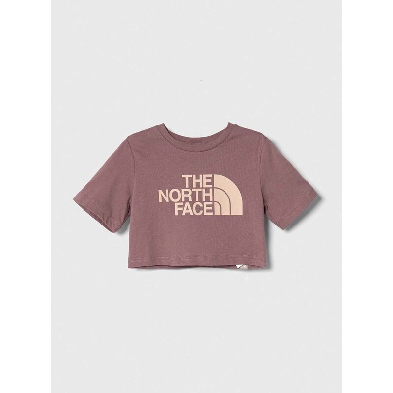 Dětské bavlněné tričko The North Face G S/S CROP EASY TEE růžová barva