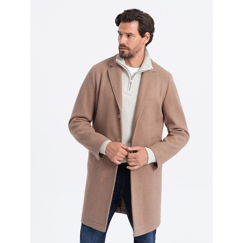 Ombre Clothing Pánský lehký jednořadý kabát - béžový V7 OM-COWC-0104