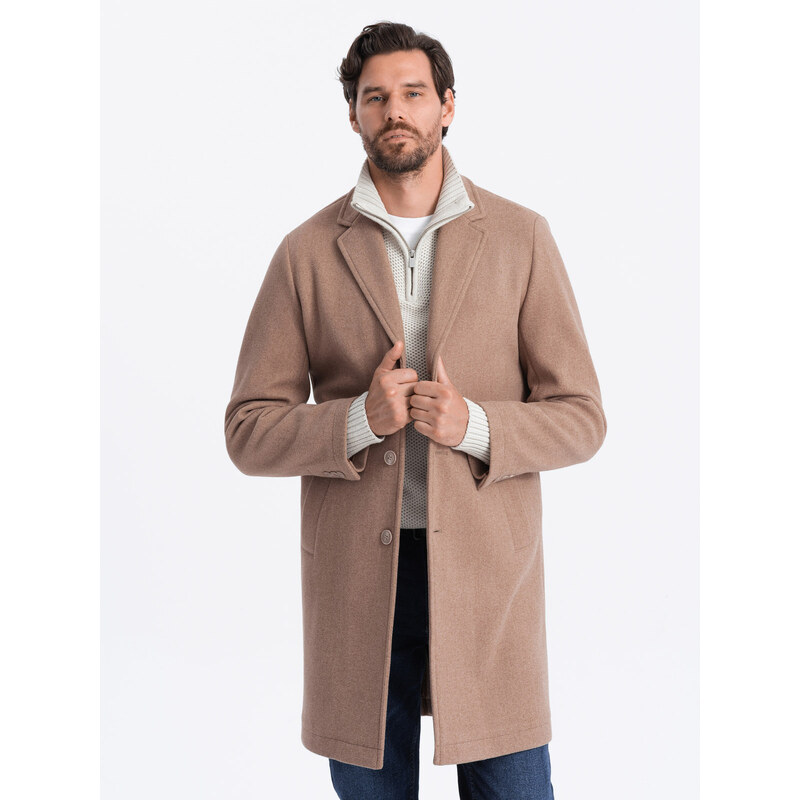 Ombre Men's lightweight single-breasted coat - beige