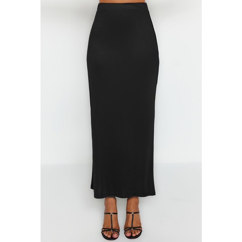 Trendyol Black Maxi High Waist Flexible Knitted Skirt