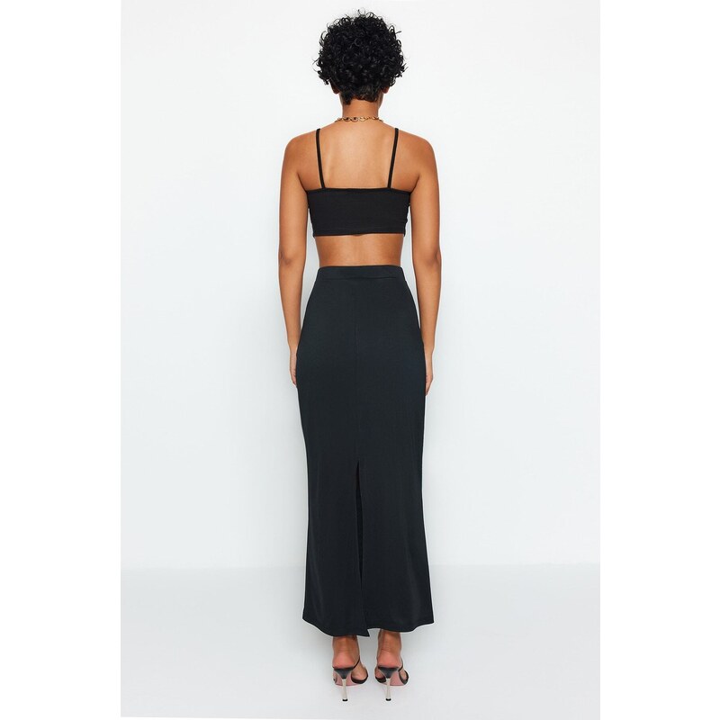 Trendyol Black Maxi High Waist Flexible Knitted Skirt