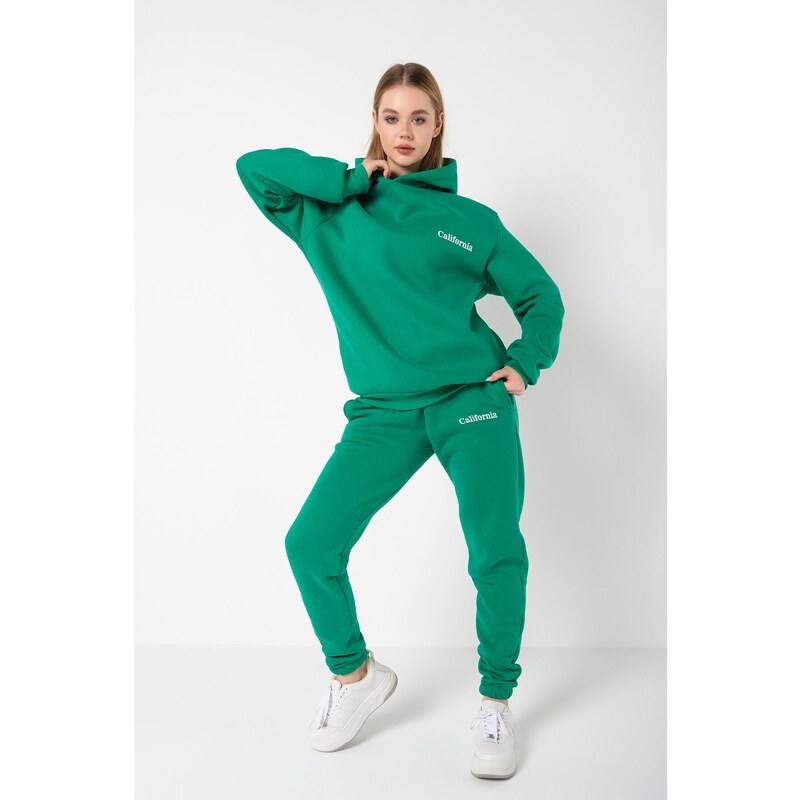 Know Women's Green California Printed Oversized No Pocket Bottoms, Tracksuits Set