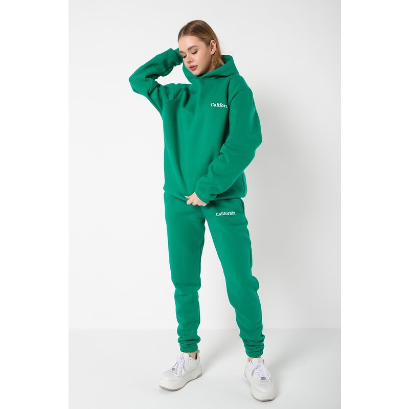 Know Women's Green California Printed Oversized No Pocket Bottoms, Tracksuits Set