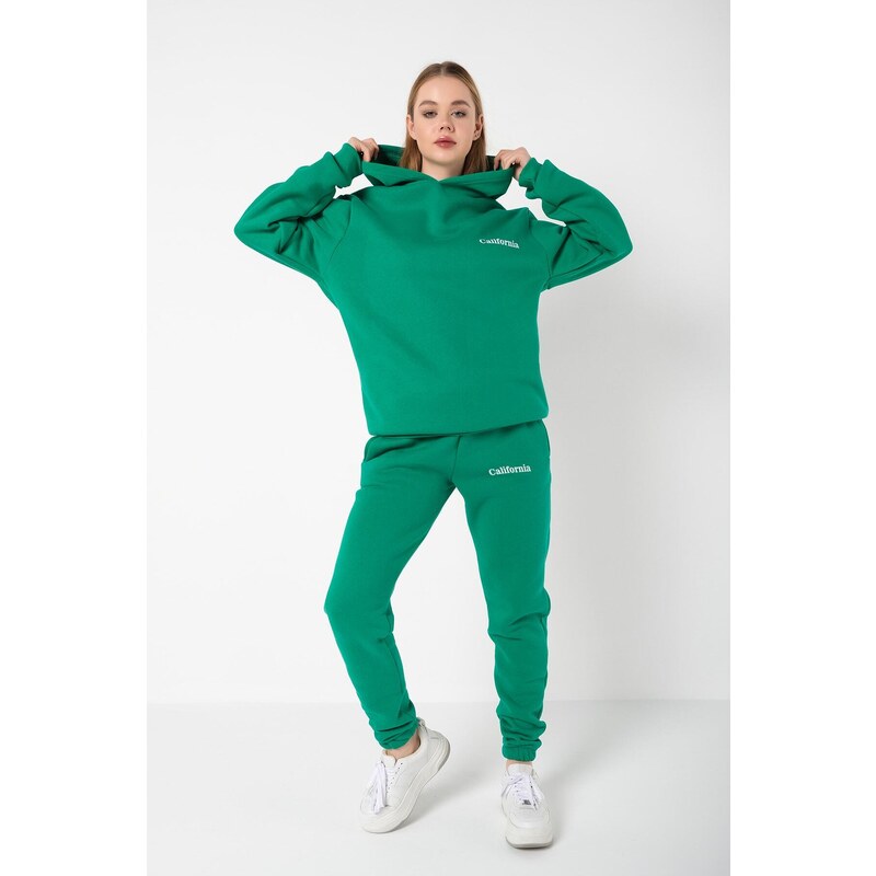 Know Women's Green California Printed Oversized No Pocket Bottoms, Tracksuits Set