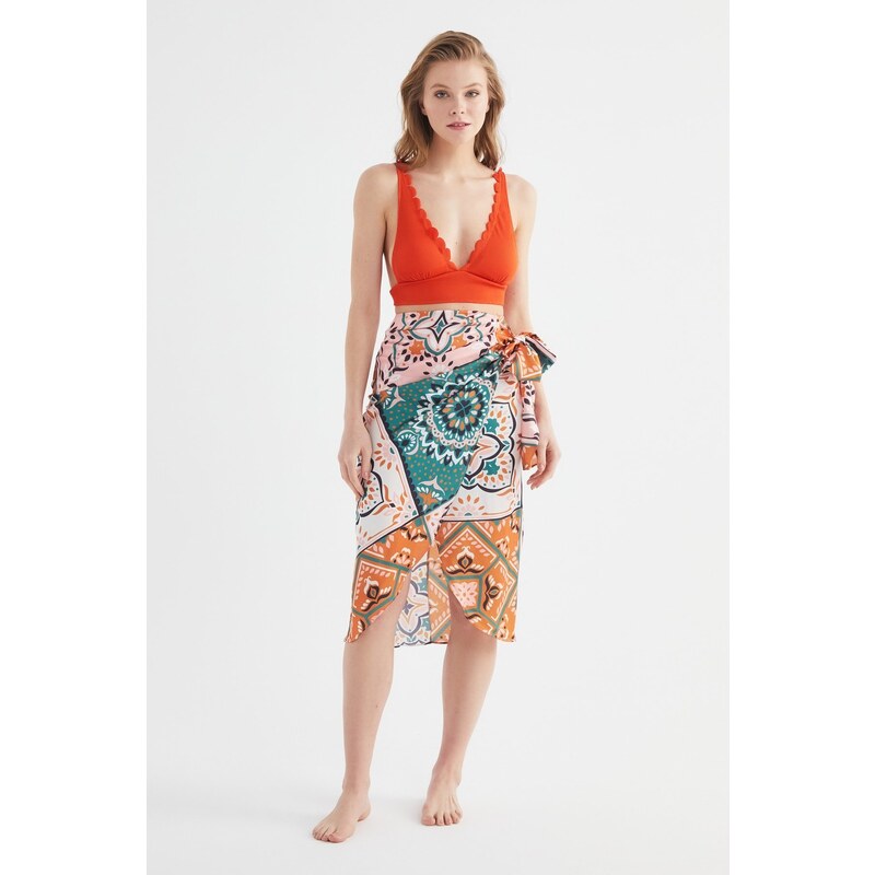 Trendyol Colorful Shawl Patterned Lacing Detailed Skirt