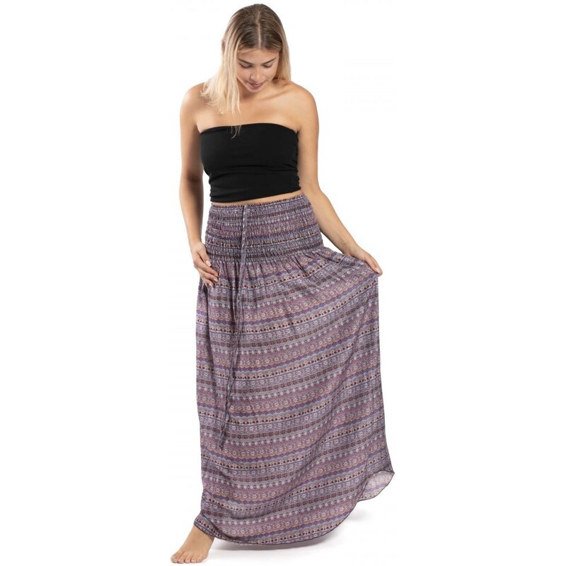 Thajsko Dlouhá sukně / šaty pruhy fialová