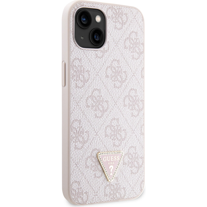 Ochranný kryt na iPhone 15 - Guess, 4G Strass Triangle Metal Logo Pink