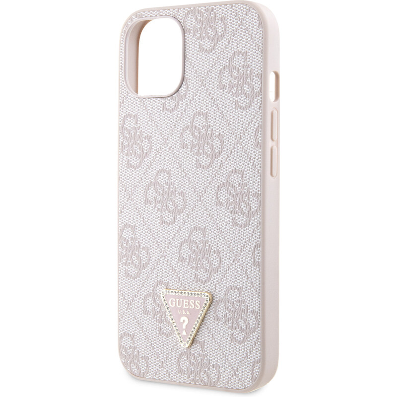 Ochranný kryt na iPhone 15 - Guess, 4G Strass Triangle Metal Logo Pink