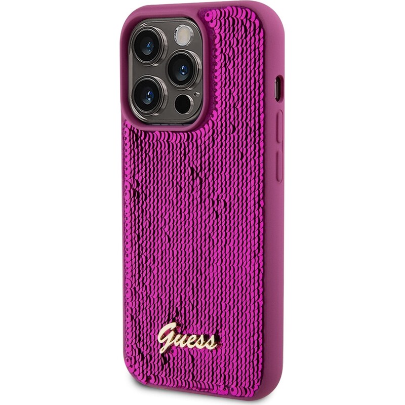 Ochranný kryt na iPhone 14 Pro - Guess, Sequin Script Logo Magenta