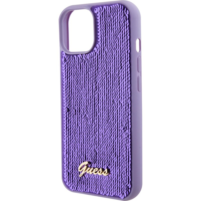 Ochranný kryt na iPhone 15 - Guess, Sequin Script Logo Purple