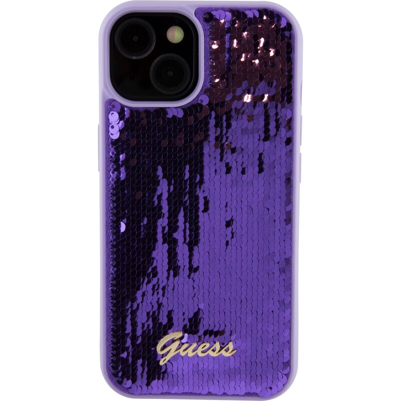 Ochranný kryt na iPhone 15 - Guess, Sequin Script Logo Purple