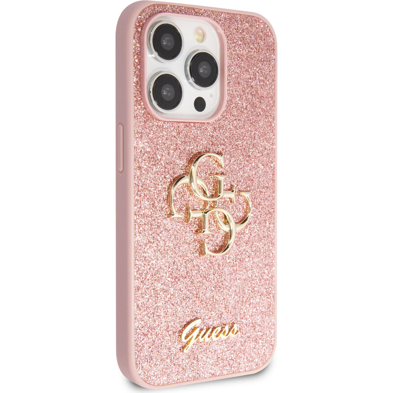 Ochranný kryt na iPhone 15 Pro - Guess, Fixed Glitter 4G Metal Logo Pink