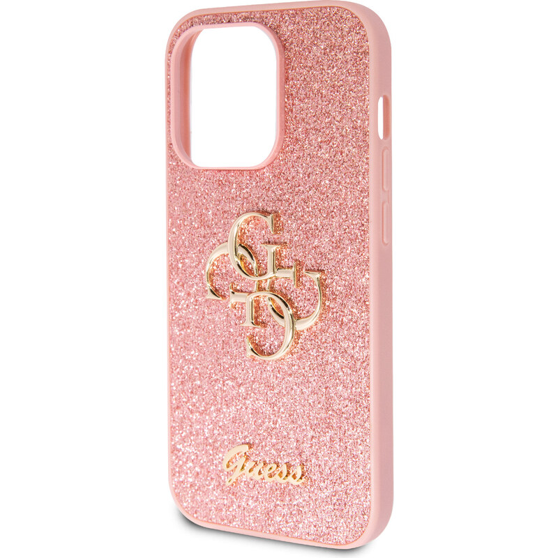 Ochranný kryt na iPhone 15 Pro - Guess, Fixed Glitter 4G Metal Logo Pink