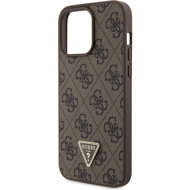 Ochranný kryt na iPhone 15 Pro MAX - Guess, 4G Strass Triangle Metal Logo Brown