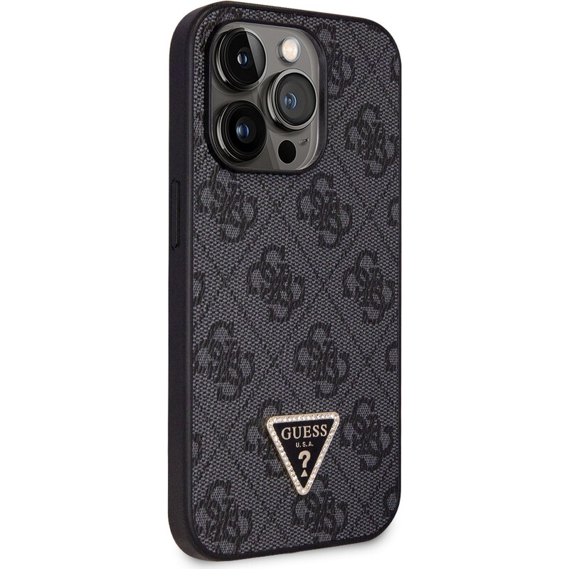 Ochranný kryt s crossbody popruhem pro iPhone 15 Pro MAX - Guess, 4G Strass Triangle Metal Logo Black