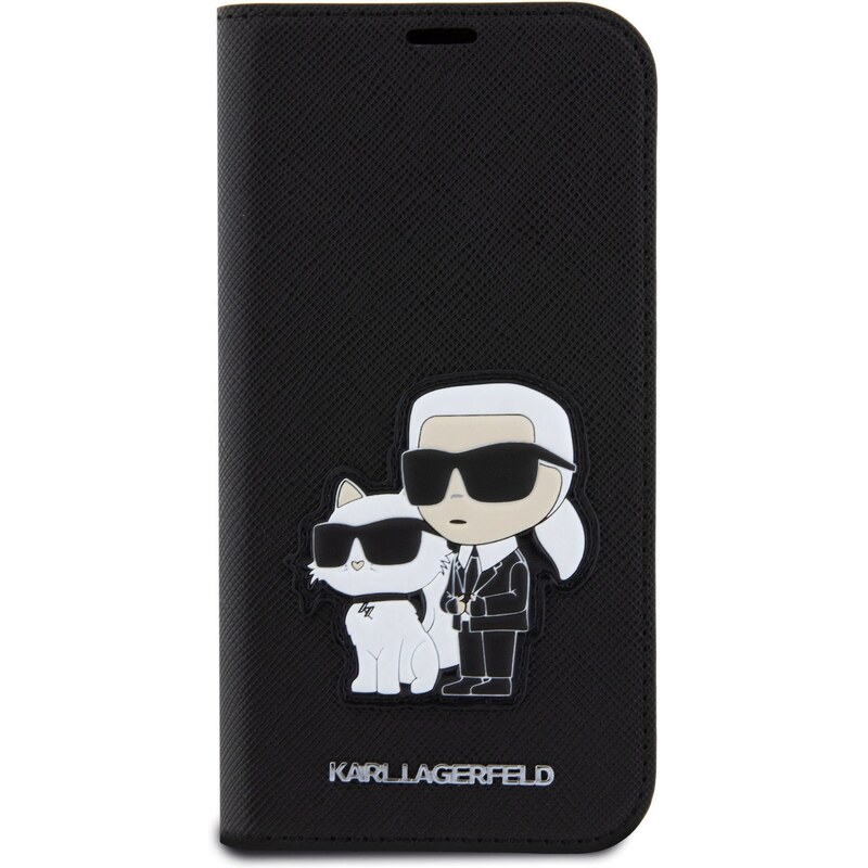 Ochranné pouzdro pro iPhone 15 Pro - Karl Lagerfeld, Saffiano Karl and Choupette NFT Book Black