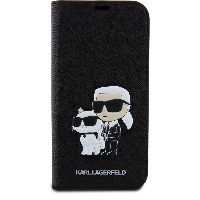 Ochranné pouzdro pro iPhone 15 - Karl Lagerfeld, Saffiano Karl and Choupette NFT Book Black