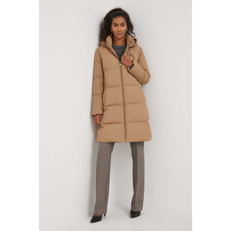 Péřová bunda Lauren Ralph Lauren dámská, béžová barva, zimní
