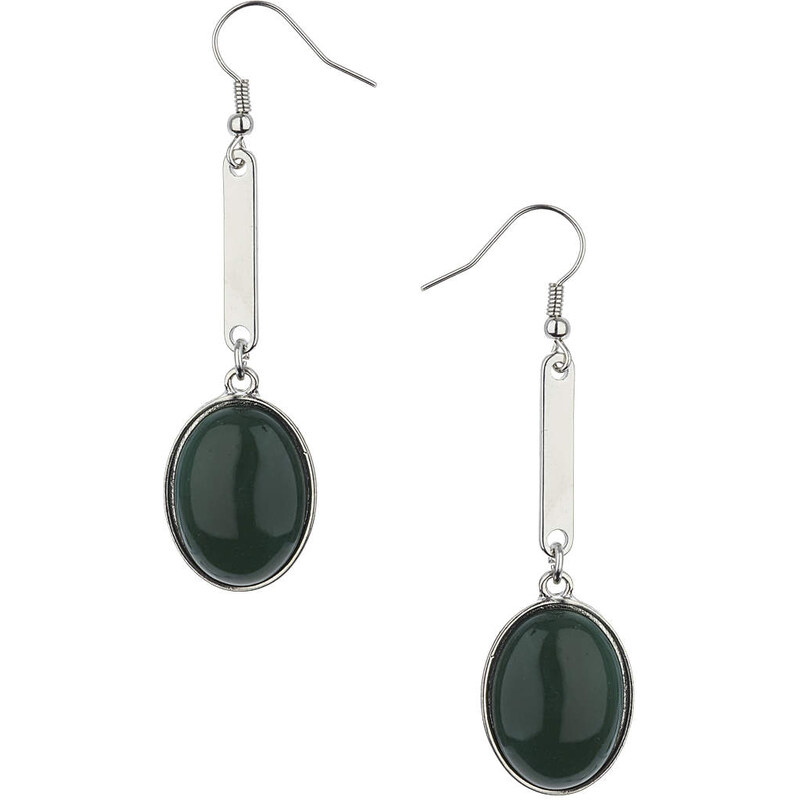 Topshop Silver Semi-Precious Drop Green Stone Earrings