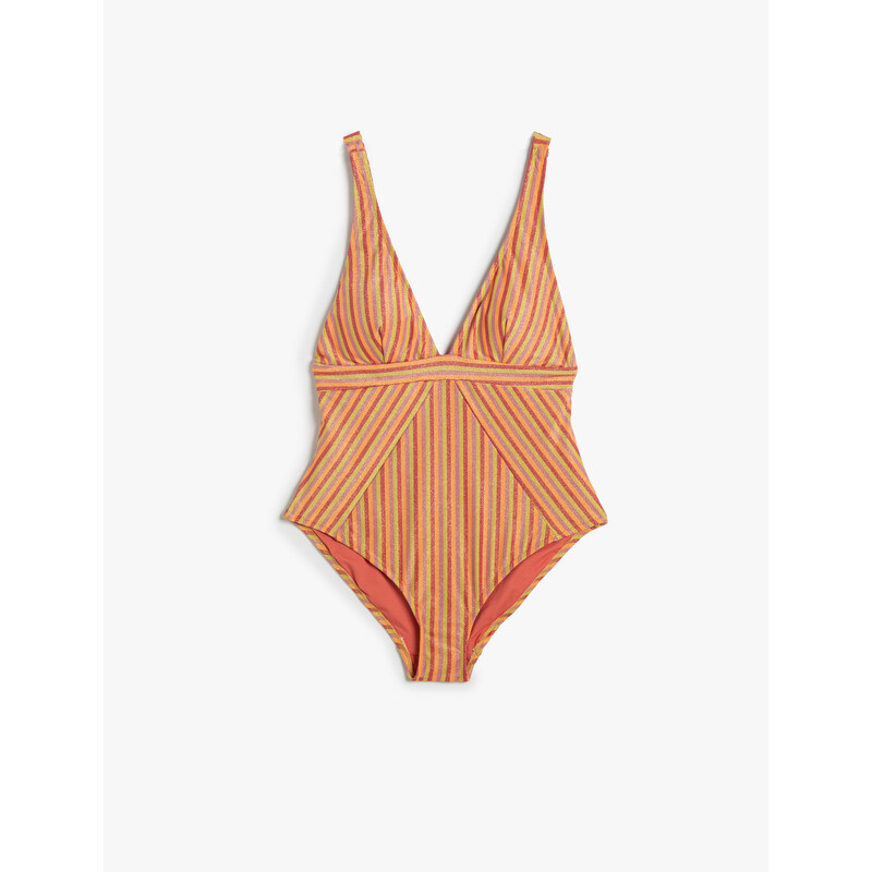 Koton Covered Glitter Swimsuit V-Neck Adjustable Straps