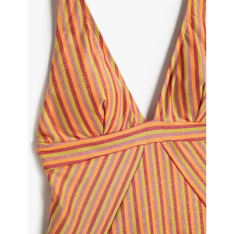 Koton Covered Glitter Swimsuit V-Neck Adjustable Straps