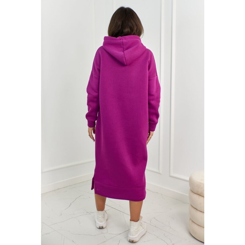 Fashionweek Dámské šaty mikinové Italské teplákové dlouhé zateplené šaty s kapucí K7009