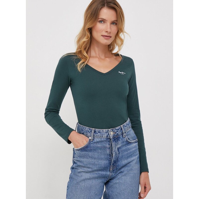 Bavlněné tričko s dlouhým rukávem Pepe Jeans zelená barva