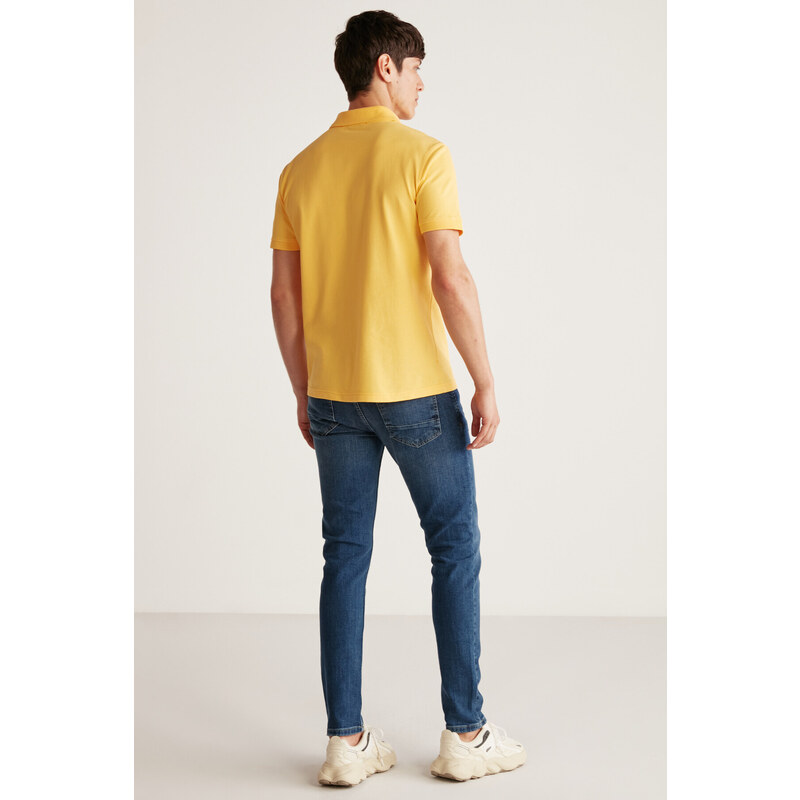 GRIMELANGE Chris Men's Regular Fit 100% Cotton Yellow Polo Neck T-shirt