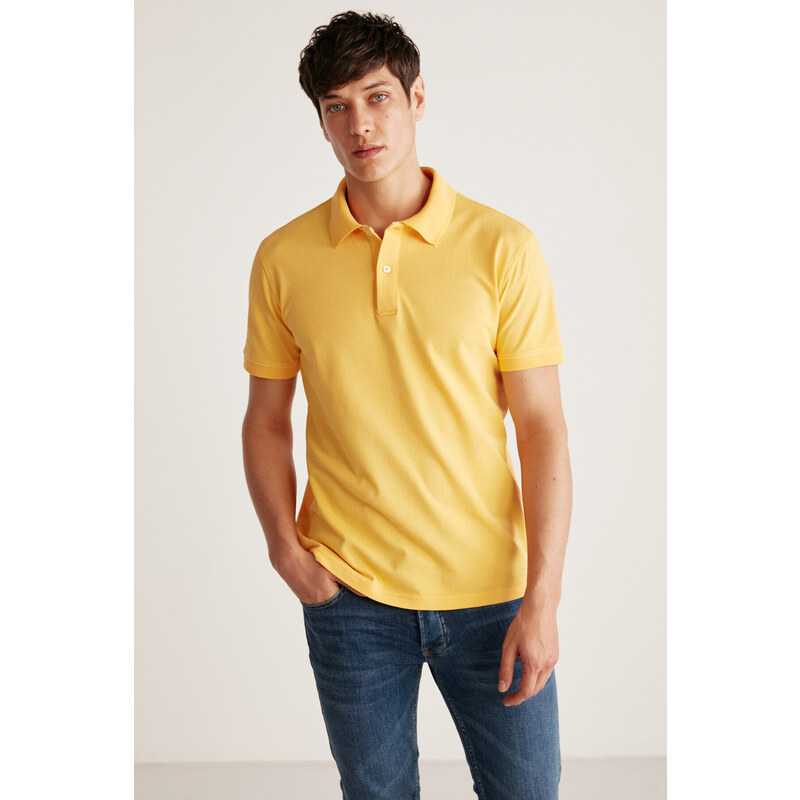 GRIMELANGE Chris Men's Regular Fit 100% Cotton Yellow Polo Neck T-shirt