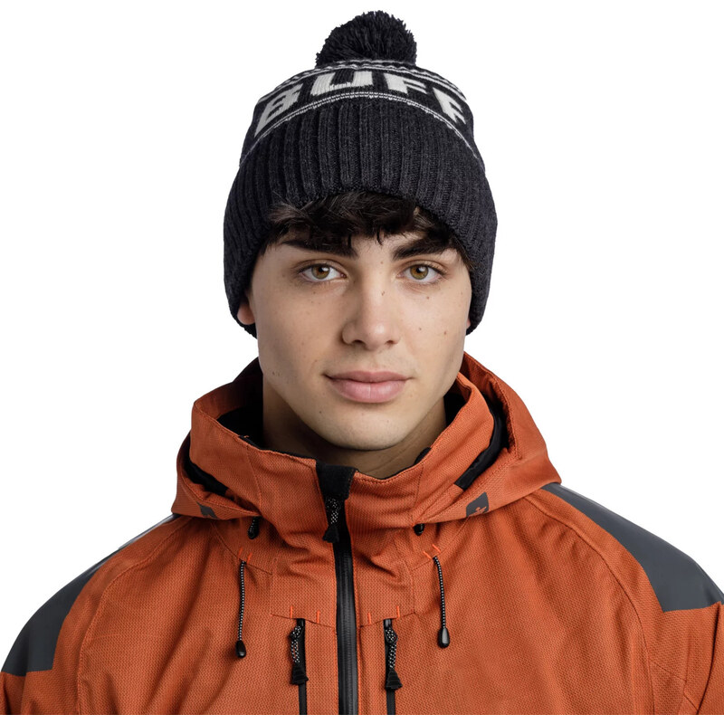 ČERNO-BÍLÁ ČEPICE S BAMBULÍ BUFF HIDO KNITTED HAT BEANIE Černá